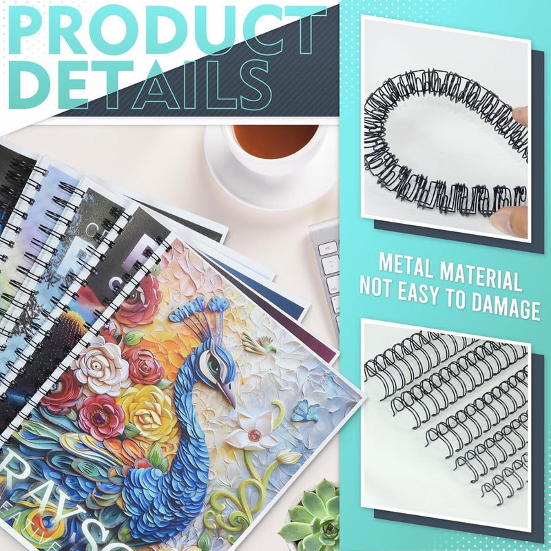 RAYSON Double Loop Binding Wires, Mixed Sizes (9/16", 5/8", 3/4", 7/8", 1") 2:1 Pitch Wire Binding Spines, 21-Loop Black, Pack of 50 - Image 4